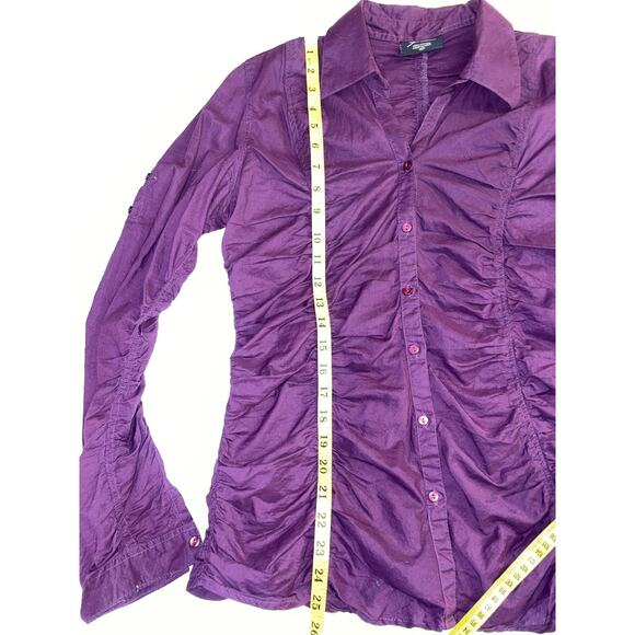 Zashi Ruched Top - Size M - Ruching Detail, Roll Sleeves, Vibrant Purple, Cotton - Picture 7 of 8